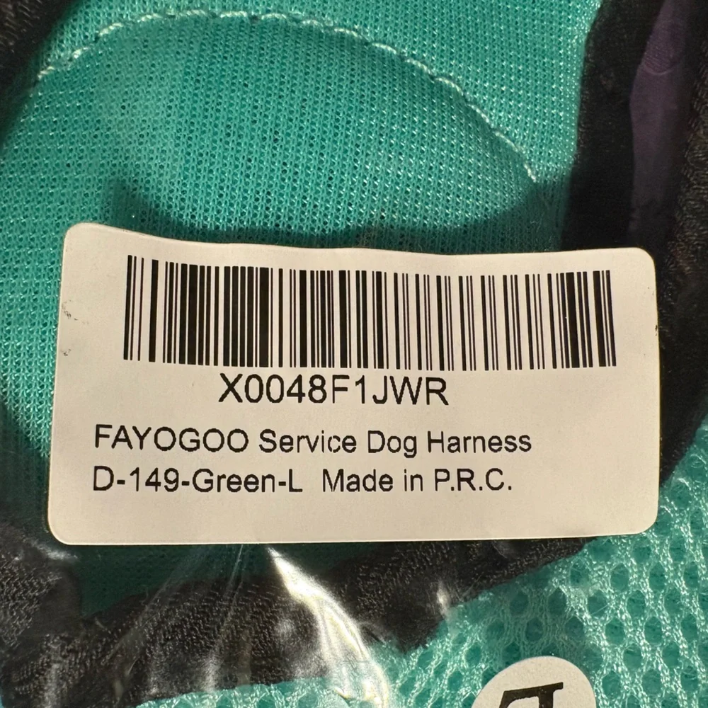 FAYOGOO service dog harness, green, large